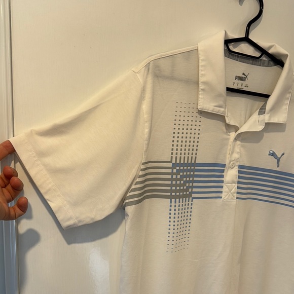 Puma White and Blue Polo Shirt Classic Sporty Design - Picture 6 of 14
